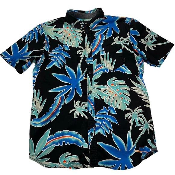 VANS Tailored Fit Tropical Hawaiian Short Sleeve Shirt Black Turquoise Size S - Picture 2 of 11